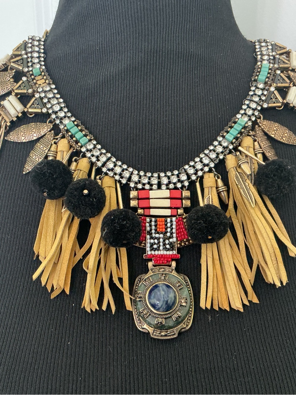 Vintage Aldo Statement Tribal Boho Festival Necklace Beaded Turquoise Statement